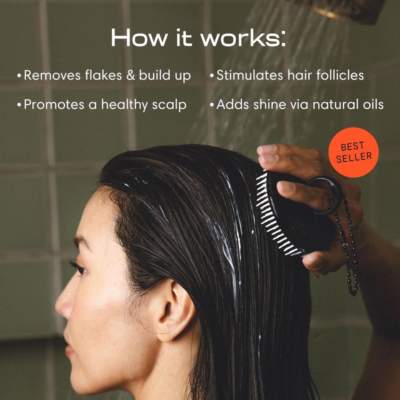 Jupiter Scalp Exfoliator - Scalp Massager Tool for Wet & Dry Hair - Ergonomic Detangler Brush - Dandruff Comb & Scrub to Remove Dandruff & Buildup and Support Circulation - Black - Image 4